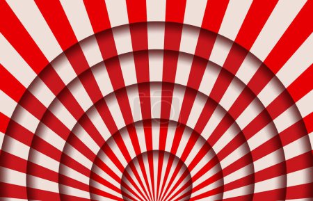 Illustration for Paper cut circus or theater stage with striped line curtains, vector background. Funfair carnival or circus stage scene backdrop in papercut or paper cutout layers with red white radial stripe pattern - Royalty Free Image