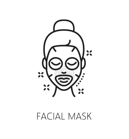 Face skin mask, cosmetology care and mesotherapy icon. Face skin health, makeup product or spa salon facial mask procedure line symbol. Woman beauty and skincare cosmetics thin line vector icon