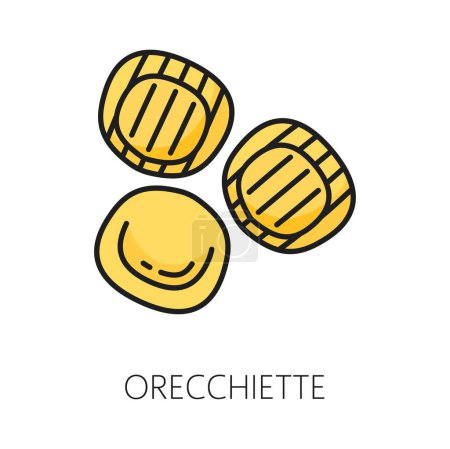 Orecchiette italienische Küche Pasta isoliert Farbskizze Symbol. Vector frische Orecchiette, italienische Nudeln runde Form Nudeln