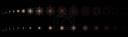 Feuerwerk 8-Bit-Pixel-Animation, Arcade-Spiel Nacht Sternenexplosion Sequenz Sprite. 2d Vektor Burst, Boom, Explosion, Bombe oder Blitz Frame. Knall animierte Wirkung mit Funken. Explodieren für Video Storyboard