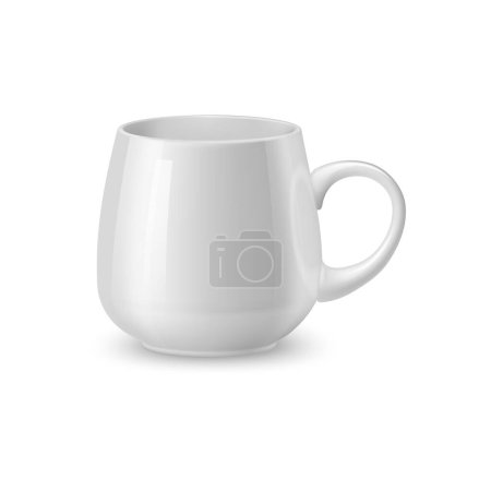 Ilustración de Taza de café de cerámica blanca realista y taza de té, vajilla maqueta. Aislado 3d vector elegante, cuenco redondeado, con un diseño minimalista con un acabado suave. Perfecto para mostrar la identidad de marca - Imagen libre de derechos