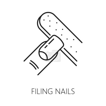 Nail manicure service icon with fingernail file. Woman beauty or spa salon, cosmetics and makeup shop or cosmetology thin line vector icon. Manicure and pedicure master linear sign or symbol