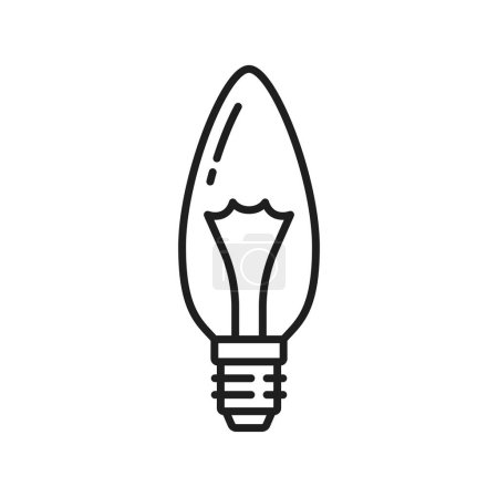 Ampoule de bougie incandescente, icône de ligne de lampe LED. Ampoule classique avec filament métallique et prise E14, lampe LED économe en énergie, pictogramme vectoriel de contour de la technologie d'éclairage moderne ou icône
