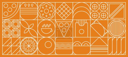 Wheat and bakery bread in abstract modern line geometric pattern, vector background. Bakery mosaic tile or linear pattern of pastry cake, bread, pizza and bun with flour or cookie biscuits and waffle
