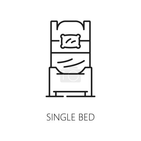 Illustration for Single bed icon from hotel and restaurant. Thin linear single bed outline icon isolated on white, symbol for web and mobile app - Royalty Free Image