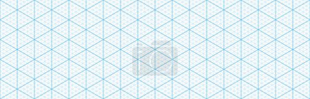 Blue isometric triangular grid pattern, paper mesh background. Seamless guide for engineering or mechanical layout drawing and sketching. Blueprint for architecture and design projects
