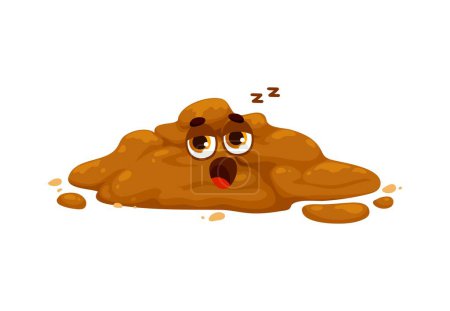 Illustration for Stinky poo bored cartoon emoji or character. Toilet shit cute emoji, stinky excrement isolated vector emoticon or poop funny character. Poo cartoon bored, sleeping and yawning personage - Royalty Free Image