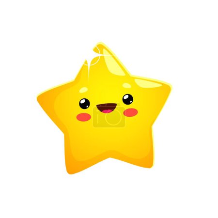 Illustration for Cartoon cute cheerful kawaii star and happy twinkle character. Isolated vector joyful toon personage radiating cuteness and happiness, brightens the celestial scene with pure, delightful charm - Royalty Free Image