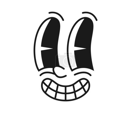 Ilustración de Personaje de dibujos animados con ojos divertidos, una sonrisa dentada y un ambiente retro lindo emoji. Personaje funky vectorial aislado que transmite expresiones faciales alegres y encantadas en un divertido estilo cómico vintage de dibujos animados - Imagen libre de derechos
