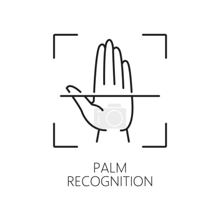 Illustration for Palm recognition biometric identification and verification icon. ID biometric verification, security access or identity recognition digital technology linear vector icon with human palm scanning - Royalty Free Image