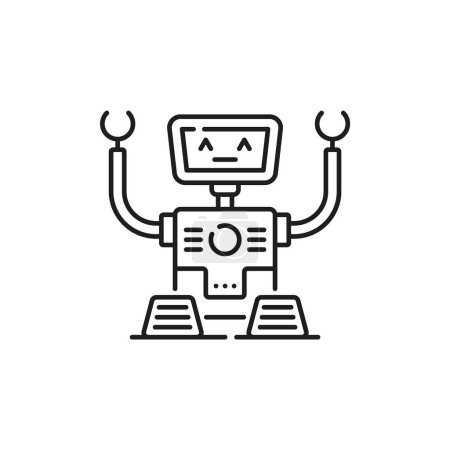 Illustration for Robot line and outline icon. Isolated vector metallic automaton symbol, representing a bot. Mechanical sign of cyborg machine, embodying technology, futuristic innovation, and artificial intelligence - Royalty Free Image