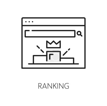 Illustration for Ranking, web audit icon, website analytics content optimization and web performance, vector outline pictogram. SEO or content marketing icon of website ranking for internet search results optimization - Royalty Free Image