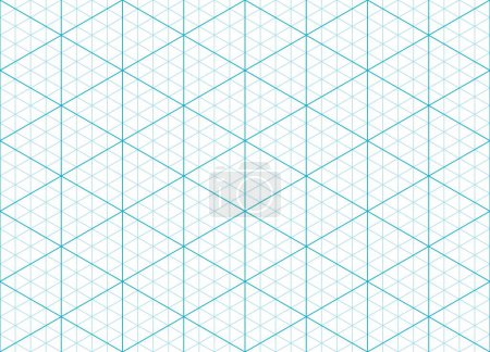 Blue isometric paper grid pattern, isometric triangular mesh background. Vector blueprint for architecture and design projects. Seamless guide for engineering or mechanical layout drawing or sketching