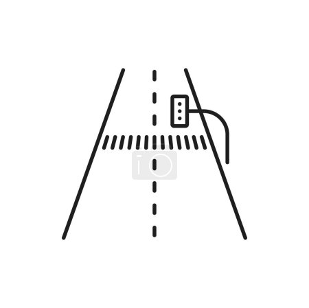 Illustration for Road line icon, highway street with traffic lights and crosswalk path, vector pictogram sign. Asphalt street with pedestrian crossing path, drive way or transport highway linear symbol for traffic map - Royalty Free Image