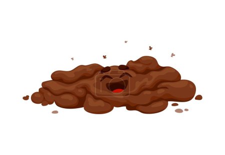 Illustration for Stinky poop happy laughing cartoon character. Poo cartoon character, toilet shit laughing isolated vector emoticon or poop funny emoji. Excrement cute personage with flying around flies - Royalty Free Image