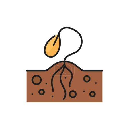 Illustration for Horticulture spring seedling, agronomy sprout, agriculture soil plant outline icon. Agriculture harvest cultivation, agronomy seedling germination line color pictogram with seed growing in soil - Royalty Free Image