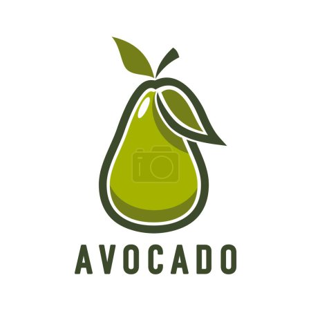 Illustration for Avocado farm juice or oil icon, organic food or vegetarian cuisine vegetable, vector emblem. Avocado with leaf in green line symbol for farm market or vegan product and veggie store or grocery shop - Royalty Free Image