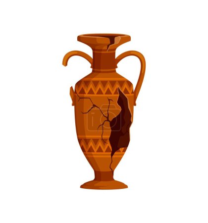 Illustration for Ancient broken pottery vase or old ceramic cracked jug pot, vector antique amphora. Ancient Greek or Roman vase with cracks, archeology ceramic pitcher or antique jug with handles and ornament - Royalty Free Image