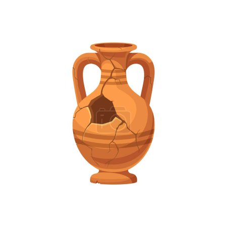 Illustration for Ancient broken vase and pottery. Old ceramic cracked pot or jug. Isolated cartoon vector antique greece or roman amphora. Historical archeological artefact for museum, earthenware or clay urn or jar - Royalty Free Image