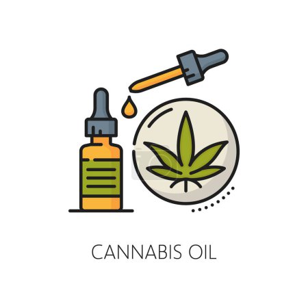 Illustration for Medical cannabis color line icon, cbd and marijuana, weed extract. Isolated vector linear symbol features bottle and pipette with oil drop. Natural organic hemp thc production, drug or medicine - Royalty Free Image