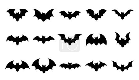 Illustration for Halloween isolated black bat silhouettes for holiday horror night, vector cartoon icons. Flying vampire bat silhouettes for Halloween and trick or treat party scary and spooky boo decoration - Royalty Free Image