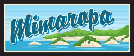 Illustration for Mimaropa administrative region of Philippines. Vector travel plate, vintage tin sign, retro welcome postcard or signboard. Coron Island landscape, souvenir memorable card or magnet from trip - Royalty Free Image