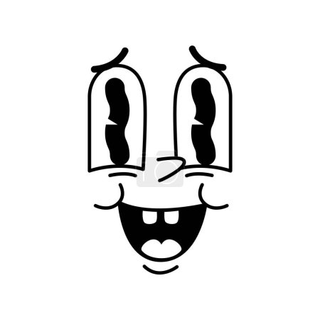 Cartoon funny comic groovy wow face emotion and retro cute emoji character expresses astonishment or amazement. Vector facial expression with wide-open eyes and mouth capture surprise or admiration
