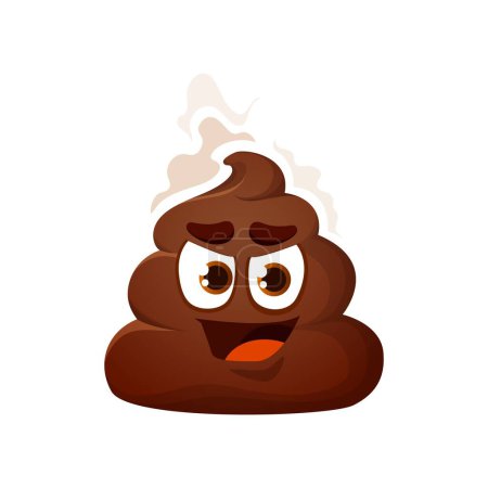 Téléchargez les illustrations : Cartoon poop emoji with mean nasty face expression, vector poo excrement character. Toilet shit emoticon or smile with rascal malicious expression and stinky smell for comic poop emoji in chat - en licence libre de droit