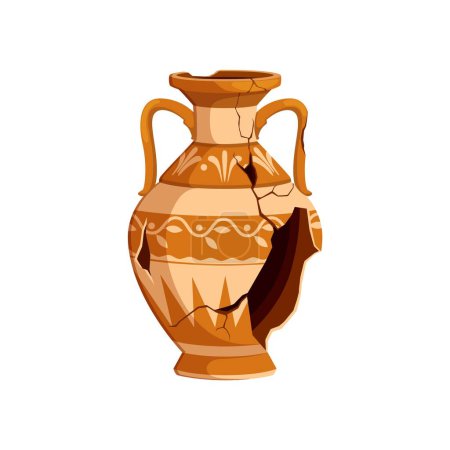 Illustration for Ancient broken pottery and vase. Old ceramic cracked pot and jug. Isolated vector archaeological artifact of past civilizations, offer insights into historical cultures, trade, and artistic techniques - Royalty Free Image
