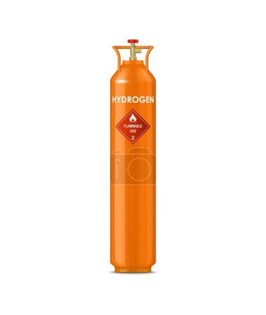 Realistic hydrogen gas cylinder compressed gas metal balloon. Isolated vector pressurized container storing gaseous flammable hydrogen, vital for industrial applications, fuel cells, and clean energy