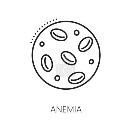 Icono de la línea de análisis de sangre anemia, hematología vectorial, síntoma de anemia, enfermedad física. Recuento sanguíneo completo signo de reducción de glóbulos rojos, hemoglobina y prueba de laboratorio del microscopio de concentración de hematocrito