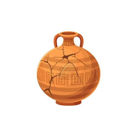 Illustration for Ancient broken vase or archeology pottery jug with cracks, vector antique ceramic pot. Ancient Greek or Roman pottery bowl, cracked pitcher amphora or broken terracotta ceramic with antique ornament - Royalty Free Image