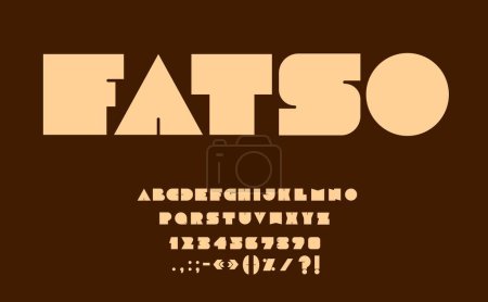 Fat font, bold geometric type, abstract urban typeface, thick solid English alphabet. Vector strong uppercase typography letters, numbers, signs in blocky geometric style. Modern heavy abc characters