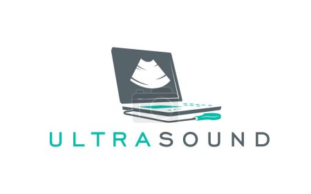 Illustration for Ultrasound icon, medical examination and ultrasonography vector emblem. Ultrasound and radiology or body ultrasonic, diagnostic sonogram or sonography clinic badge for healthcare or echo examination - Royalty Free Image