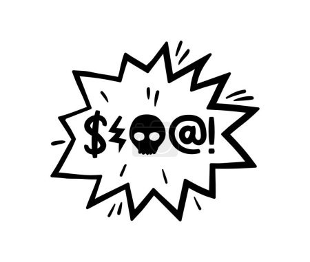 Illustration for Hate angry talk, comic swear speech bubble. Aggressive expletive curse. Isolated vector bold, jagged explosion erupts with profanity, amplifying raw emotion, dialogue cloud with evil humor or scream - Royalty Free Image