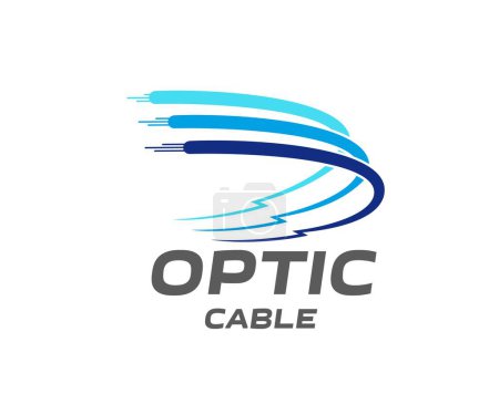 Icono de cable de fibra óptica, tecnología de Internet. Emblema vectorial aislado para telecomunicaciones, conexión y redes. Las líneas de cable dinámicas transmiten velocidad, conectividad y tráfico de Internet de alta velocidad
