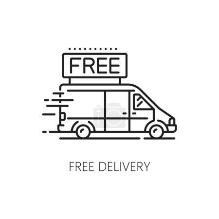 Illustration for Free delivery line icon, logistics of order delivery and parcel shipping service, vector pictogram. Logistics supply chain and cargo service with free delivery by express courier in thin line icon - Royalty Free Image