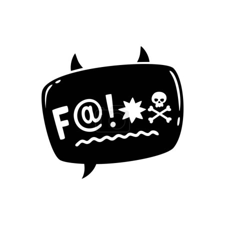 Illustration for Comic swear speech bubble, hate angry talk and aggressive expletive curse, vector cartoon icon. Bad word swear speech bubble with devil emoji, mad anger or rude language and curse shout text - Royalty Free Image