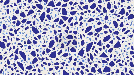 Illustration for Terrazzo marble stone floor texture or terazzo ceramic tile, vector pattern background. Blue and light blue terrazo ceramic pieces or glass parts of marble broken stones for floor interior pattern - Royalty Free Image