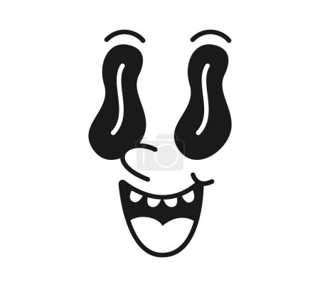 Illustration for Cartoon groovy face with funny eyes, retro comic emotion or cute emoji, vector character. Groovy face with freaky psychedelic eyes and hypnotized laughing smile of retro comic cartoon groovie face - Royalty Free Image