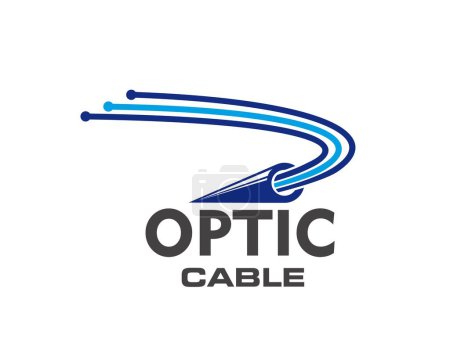 Ilustración de Icono de cable de fibra óptica, tecnología de telecomunicaciones. Emblema vectorial aislado para conexión a Internet y redes. Las líneas dinámicas de filamento de alambre transmiten velocidad, conectividad y tráfico de datos de banda ancha - Imagen libre de derechos