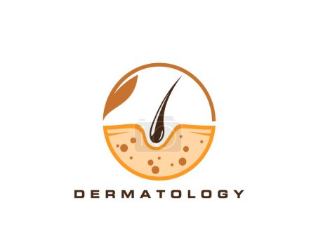 Illustration for Hair clinic, dermatology icon, follicle grow. Isolated vector emblem of trichology medical treatment, skin rejuvenation and expert care for scalp and hair health. Follicle transplant beauty service - Royalty Free Image