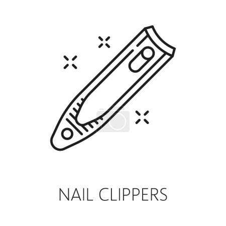 Illustration for Nail manicure service icon with clippers. Manicure and pedicure master, woman beauty or spa salon, cosmetics and makeup shop linear vector sign. Cosmetology outline icon or symbol - Royalty Free Image