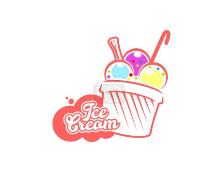Ilustración de Copas de postre de gelato en taza para el icono de la cafetería de helado o gelatería italiana, emblema vectorial. Dulce vainilla, fruta o chocolate tres cucharadas de helado con galletas para helado icono de la línea de postres - Imagen libre de derechos