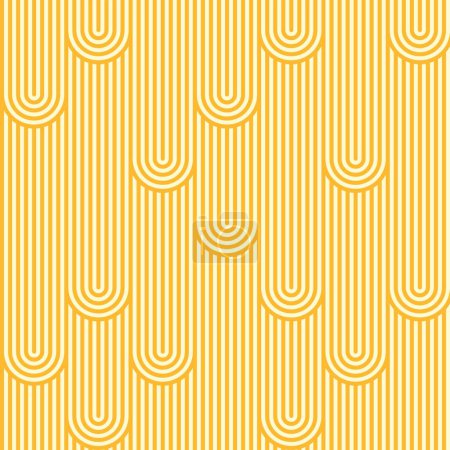 Téléchargez les illustrations : Ramen motif tourbillon, pâtes nouilles jaunes fond sans couture de la cuisine asiatique nourriture. Ramen blé nouilles soupe de pâtes texture vectorielle avec des lignes jaunes ondulées et courbes ornement géométrique, fond de menu - en licence libre de droit