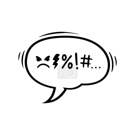 Illustration for Comic swear speech bubble or bad curse word of angry talk in message cloud, cartoon vector. Expletive hate expression rude swear text in speech bubble with censored emoji signs of angry exclamation - Royalty Free Image