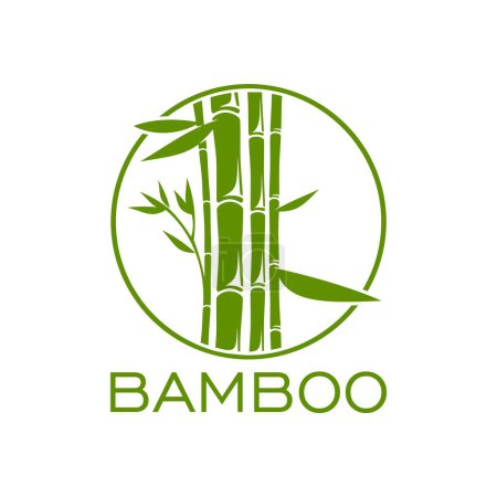 Ilustración de Bambú en el icono del círculo, masaje SPA, belleza, salud y cosméticos naturales símbolo vectorial. Bambú con emblema de hoja verde para el cuidado de la piel orgánico y el diseño del paquete de productos SPA con bambú oriental - Imagen libre de derechos
