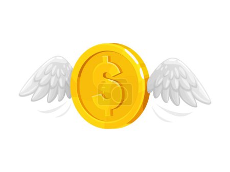Illustration for 3D golden money coin with wings flying, dollar coin for casino, bill and salary, vector icon. Cartoon gold coin on bird wings for, send money or currency cash wallet, payment or lost money flying away - Royalty Free Image