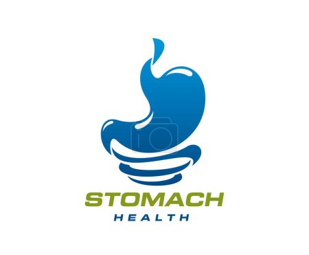 Illustration for Stomach health icon, gastroenterology medicine and gastro clinic vector emblem. Stomach sign for digestion and gut health, gastroscopy medical examination and digestive system medical treatment - Royalty Free Image