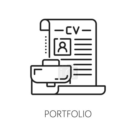 Illustration for Portfolio CV resume line icon for job search and recruitment or head hunting, vector pictogram. Employee candidate or staff education outline icon of CV resume and worker portfolio for recruitment - Royalty Free Image